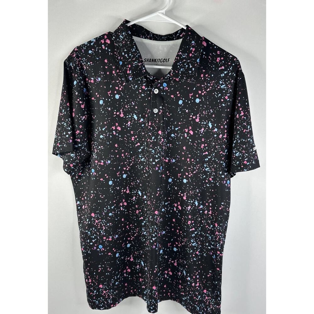 Shank It Golf Polo Shirt Mens Large Black Abstract Stretch Outdoor Casual Adult*